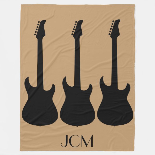 Manta Polar Guitarra electrónica negra monográfica en camello  (Anverso)