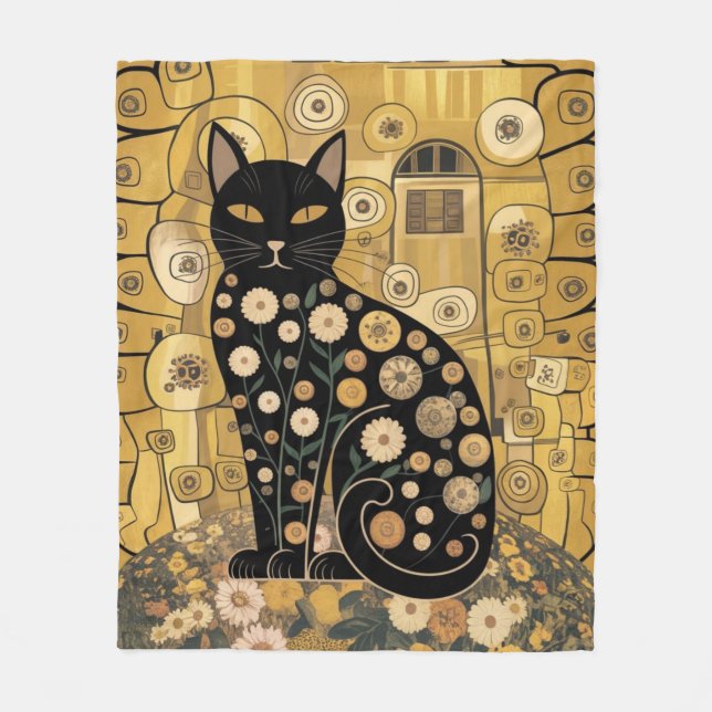 Manta Polar Gustav Klimt Style Black Cat Art (Anverso)