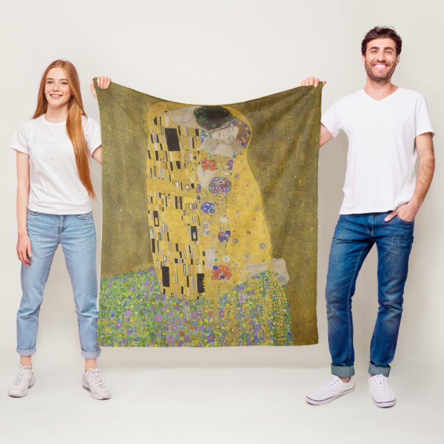 Manta Polar Gustav Klimt-The Kiss | Pintura de la hoja de oro (In situ)