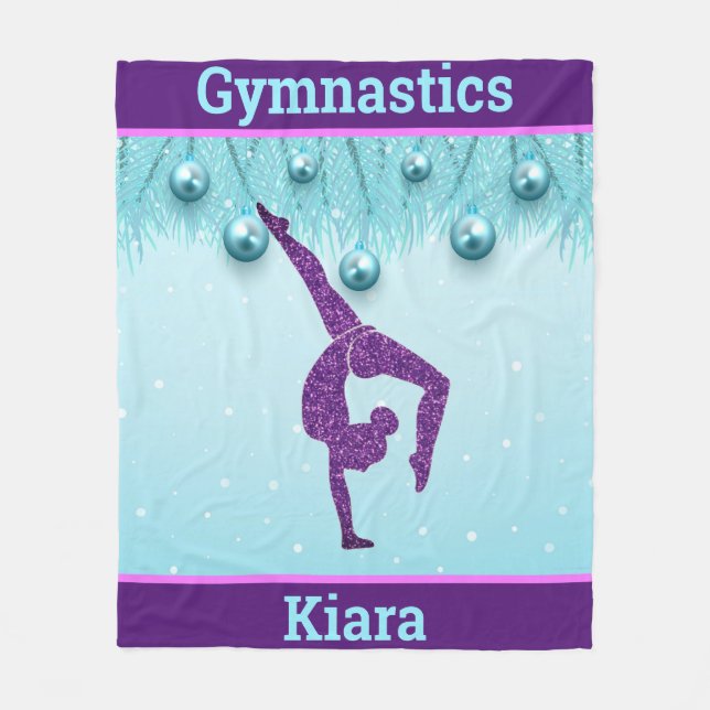 Manta Polar Gymnastics Christmas Purple Aqua Personalized    (Anverso)