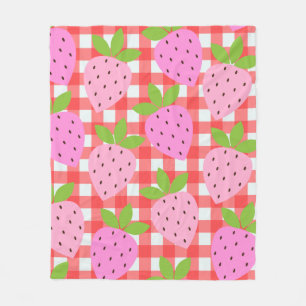 Manta Polar Habitación de niñas rosa fresa gingham rojo lindo