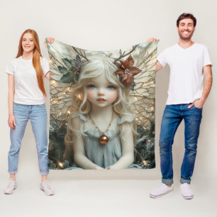 Manta Polar Hada Rubia Adorable Alas Doradas con Brillo Luces