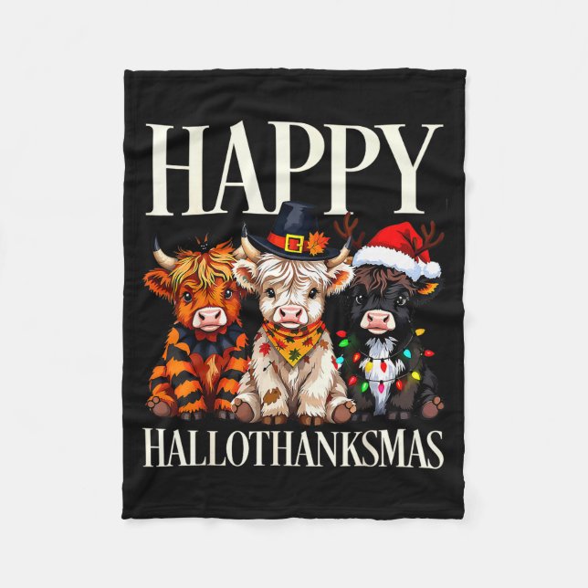Manta Polar Hallothanksmas Highland Cow Halloween Thanksgiving (Anverso)