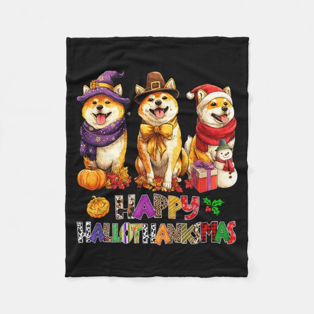 Manta Polar Hallothanksmas Shiba Dogs Halloween Christmas Pump (Anverso)