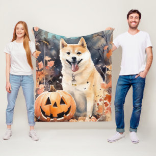 Manta Polar Halloween Akita con calabazas aterradoras