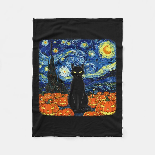 Manta Polar Halloween Black Cat Costume Van Gogh Starry Night (Anverso)