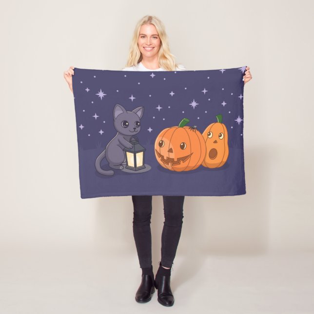 Manta Polar Halloween Black Cat Pumpkins Lantern Purple (In situ)