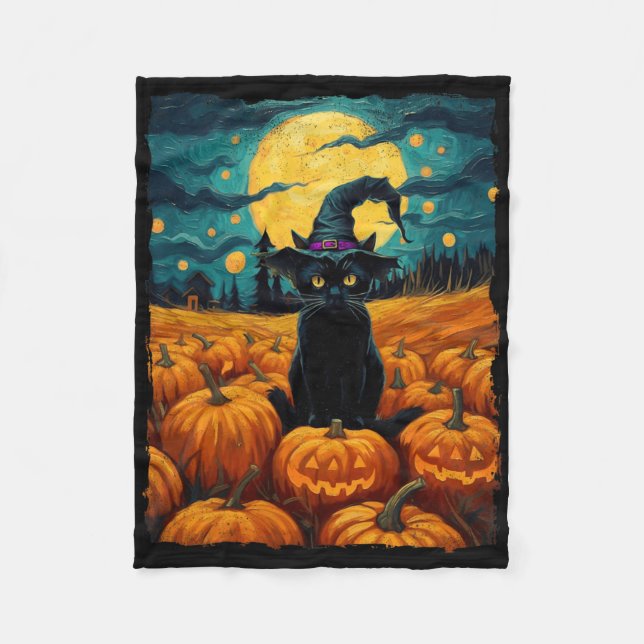 Manta Polar Halloween Black Cat Van Gogh Witch Kawaii Pumpkin (Anverso)