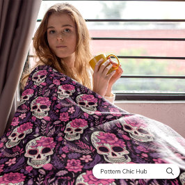 Manta Polar Halloween Black & Pink Sugar Skull Moderno Vintage