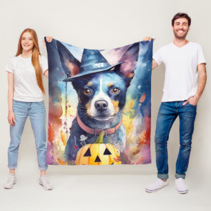 Manta Polar Halloween Blue Heeler con calabazas aterradoras