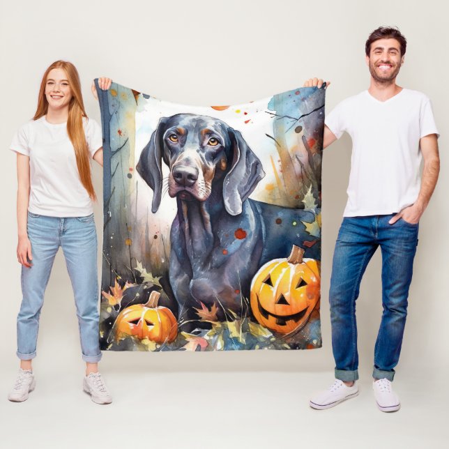 Manta Polar Halloween Bluetick Coonhound con calabazas aterrad (In situ)
