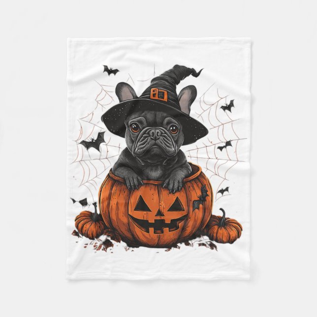 Manta Polar Halloween Bulldog francés Halloween Acción de Grac (Anverso)