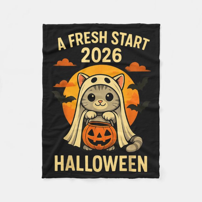 Manta Polar Halloween Cat Ghost Graphic - Fresh Start 2026  (Anverso)