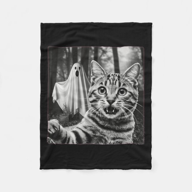 Manta Polar Halloween Cat Selfie With Soky Ghost  (Anverso)