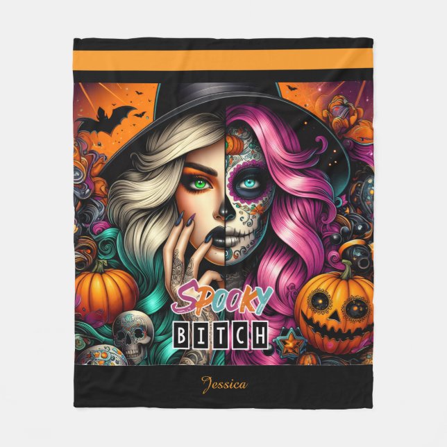 Manta Polar Halloween, Chica de Gótico fantasmal (Anverso)