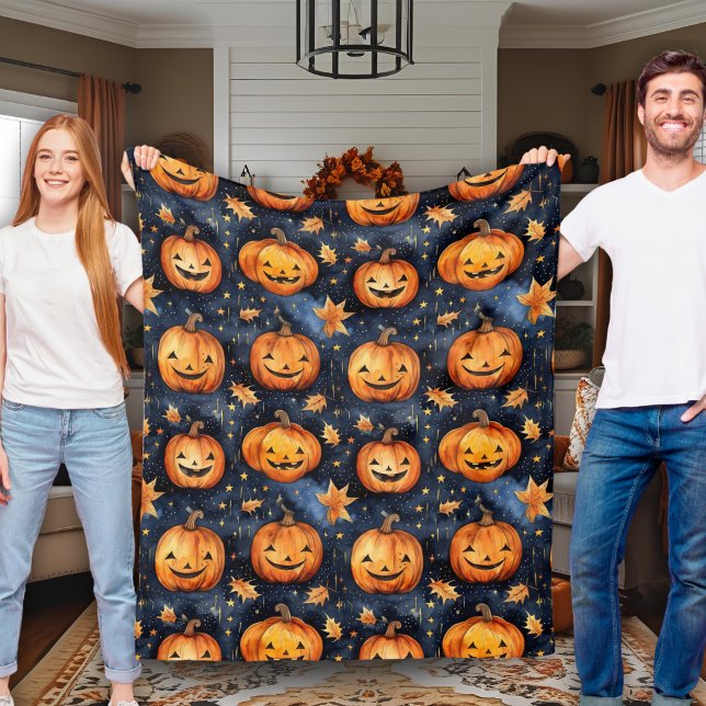 Manta Polar Halloween con calabazas de calabazas satelitales J (Cute Moonlit Jack-O-Lantern Pumpkins Halloween Fleece Blanket)