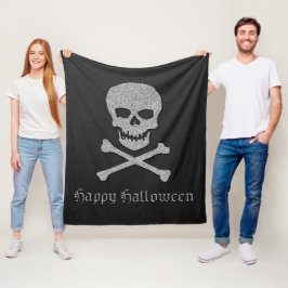 Manta Polar Halloween con calaveras plateadas y cruces