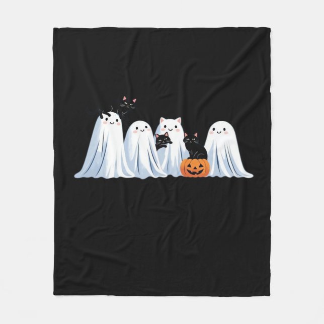 Manta Polar Halloween con fantasmas y gatos negros - Mares esp (Anverso)