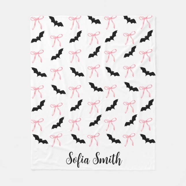 Manta Polar halloween Coquette arco rosa y murciélagos negros (Anverso)