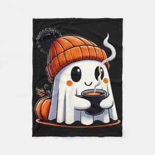 Manta Polar Halloween Curte Kawaii Fantasma Bebiendo Café Muje