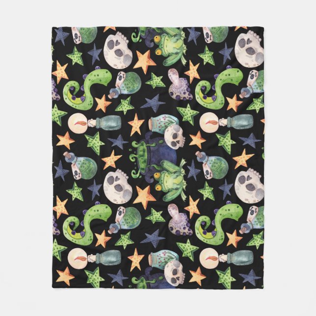 Manta Polar Halloween de fantasía: Patrón oscuro dibujado a ma (Anverso)