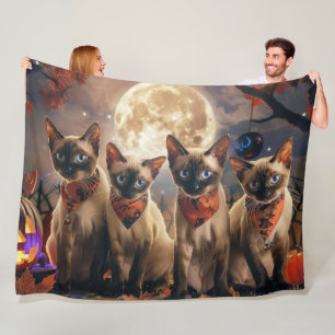 Manta Polar Halloween de gatos siameses espeluznante