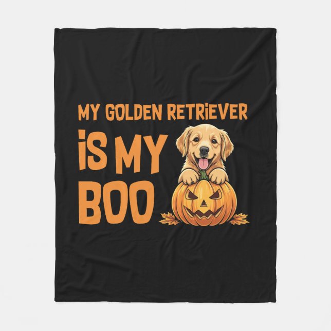 Manta Polar Halloween de Golden Retriever (Anverso)