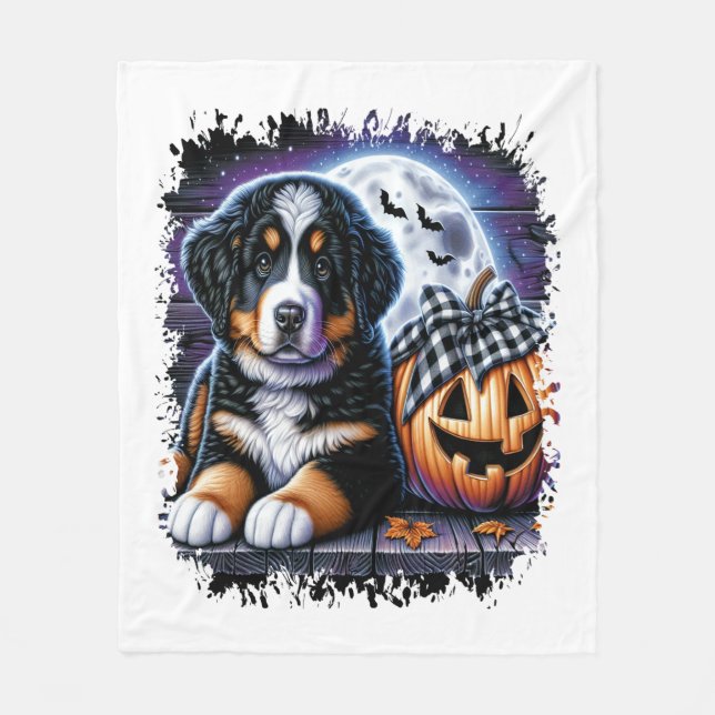 Manta Polar Halloween de Perro de Montaña de Bernese (Anverso)