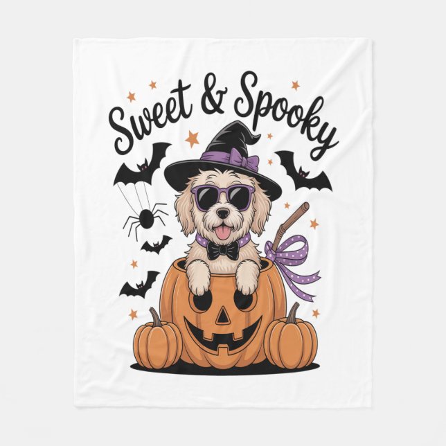 Manta Polar Halloween de perro dulce y fantasmagórico (Anverso)