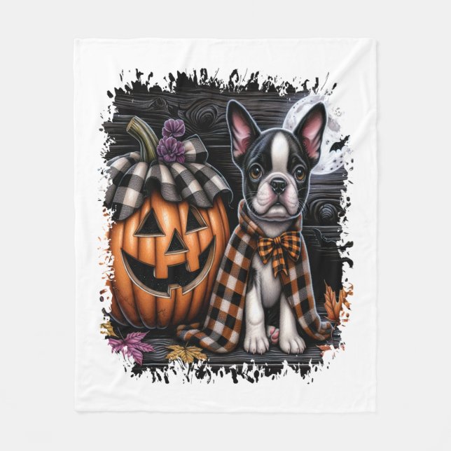 Manta Polar Halloween del perro de Boston Terrier (Anverso)