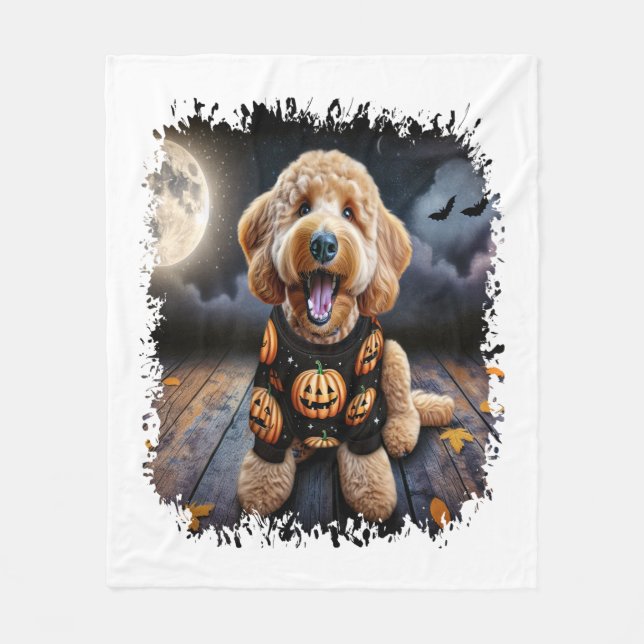 Manta Polar Halloween del perro Goldendoodle (Anverso)