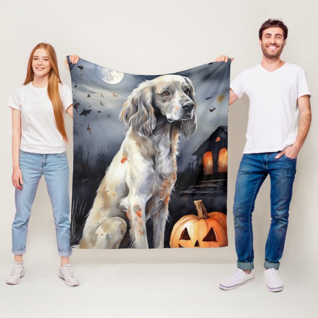 Manta Polar Halloween English Setter with Pumpkins Scary (In situ)