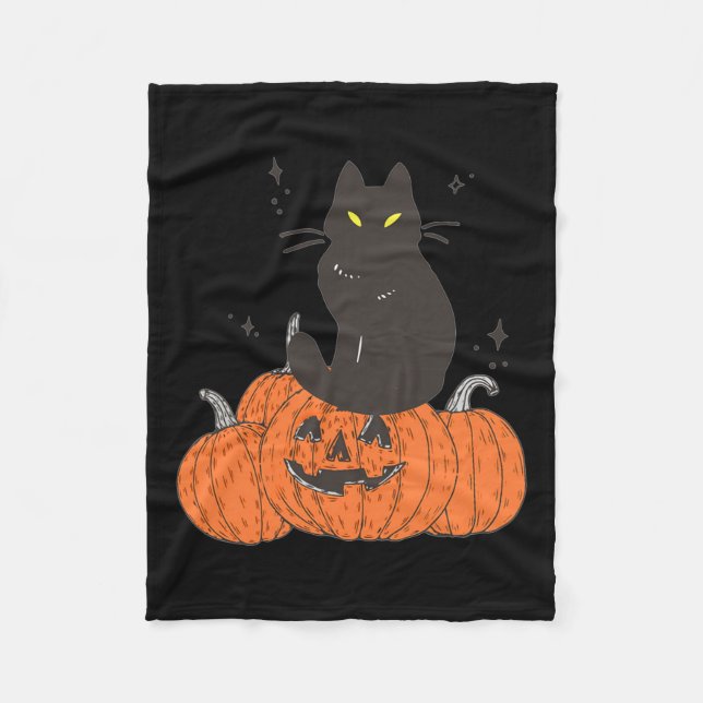Manta Polar Halloween Fall Spookan Cat Con Calabaza (Anverso)
