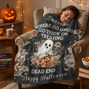 Manta Polar Halloween fantasma divertido floral retro personal