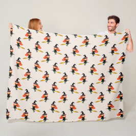 Manta Polar Halloween Flying Cute Witch con Broom Beige