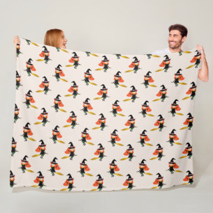 Manta Polar Halloween Flying Cute Witch con Broom Beige
