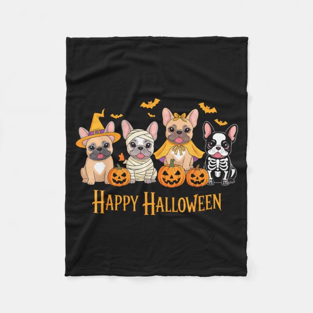 Manta Polar Halloween French Bulldog Dogs Pumpkin Funny  (Anverso)