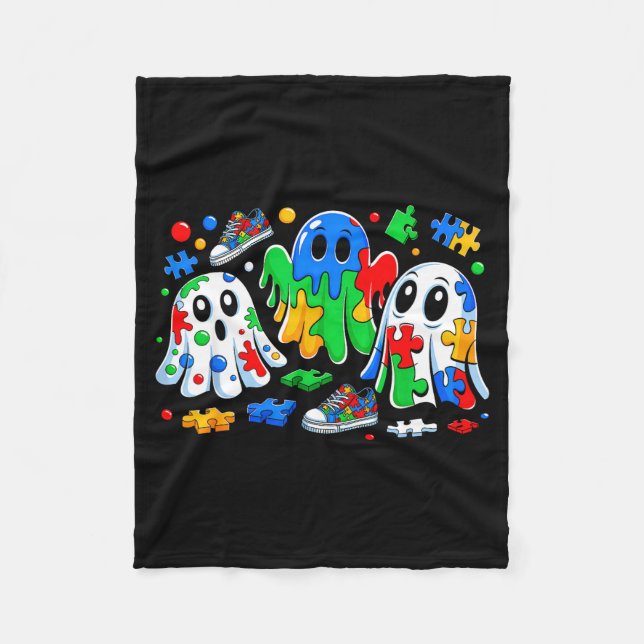 Manta Polar Halloween Ghost Colorful Puzzle Ribbon Autism Awar (Anverso)