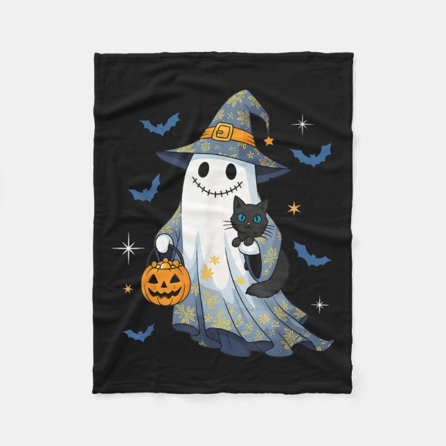 Manta Polar Halloween Ghost Witch Holding Black Cat Funny Hall (Anverso)
