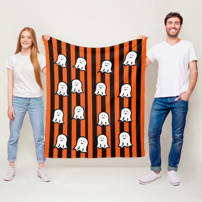 Manta Polar Halloween Ghosts and Stripes Fleece Blanket (In situ)