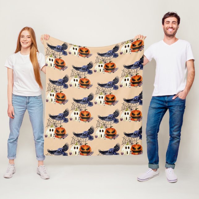 Manta Polar Halloween Gótico Raven Crow Pumpkins (In situ)