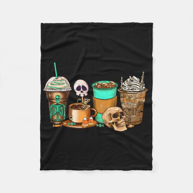 Manta Polar Halloween Horror Latte Café Cups Skeleton A (Anverso)