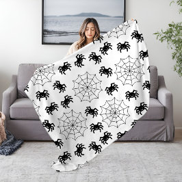Manta Polar Halloween moderno de araña blanca y negra