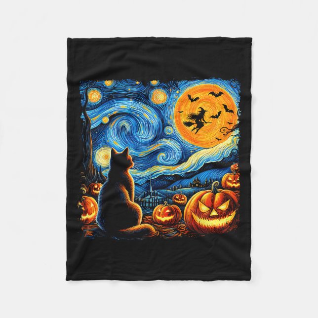 Manta Polar Halloween Shirt Men Women Black Cat Pumpkins Bats  (Anverso)