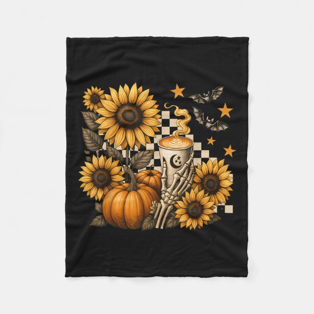 Manta Polar Halloween Skeleton Coffee, Soky Sunflowers Pumpkin (Anverso)