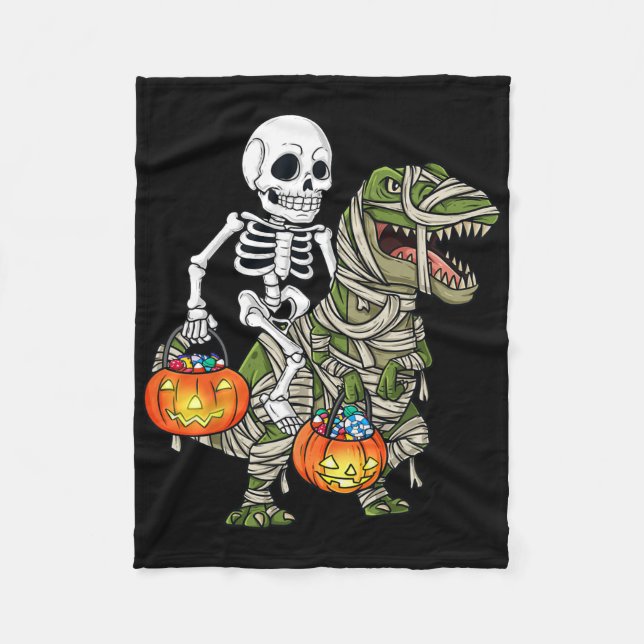 Manta Polar Halloween Skeleton Riding Mummy Dinosaur T Rex Fun (Anverso)