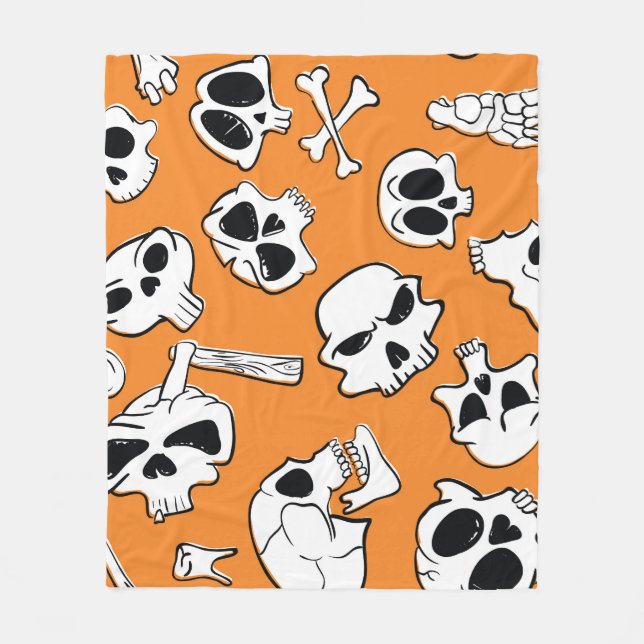 Manta Polar Halloween Skulls Bones Doodle Pattern (Anverso)