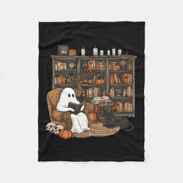 Manta Polar Halloween Spooky, biblioteca de los amantes del li (Anverso)