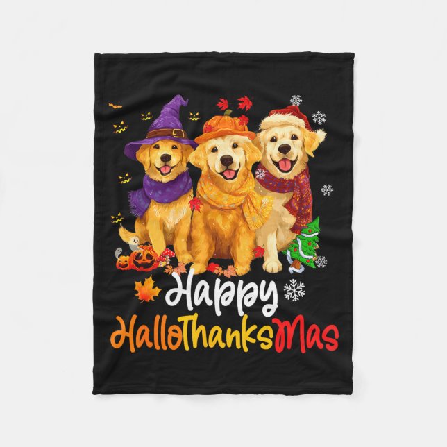 Manta Polar Halloween Thanksgiving Christmas Golden Retriever  (Anverso)