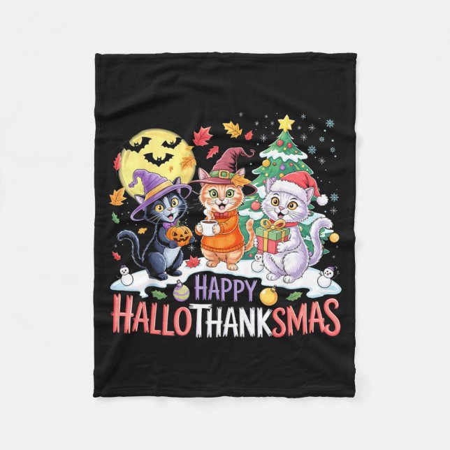 Manta Polar Halloween Thanksgiving Christmas Happy Hallothanks (Anverso)